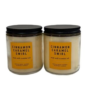 Bath & Body Works Cinnamon Caramel Swirl Single Wick Candles Lot of 2 White Barn